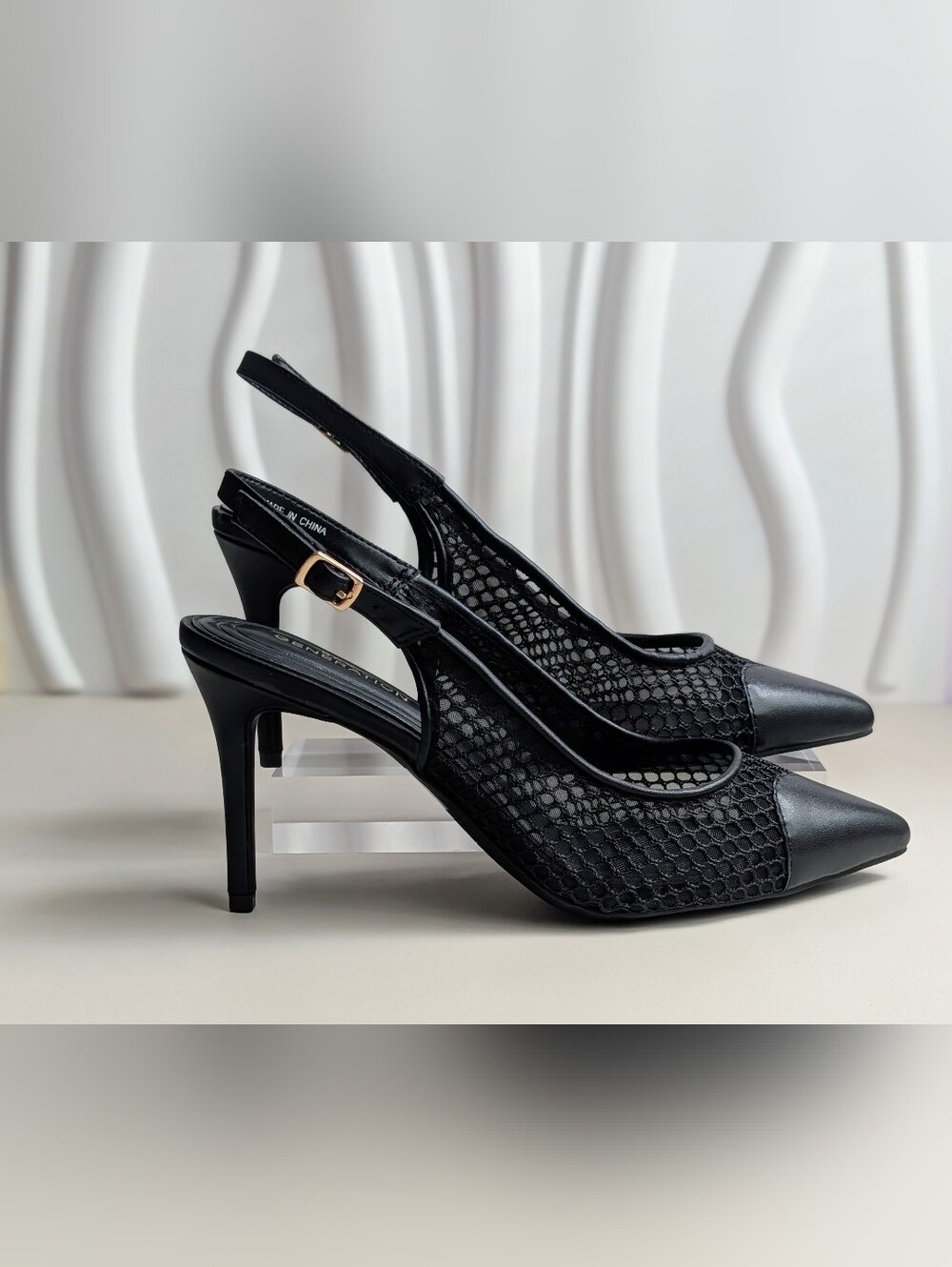 NWT BCBG Generation Bridget Mesh Slingback Pumps Black Size 8 Pointed Toe Heels